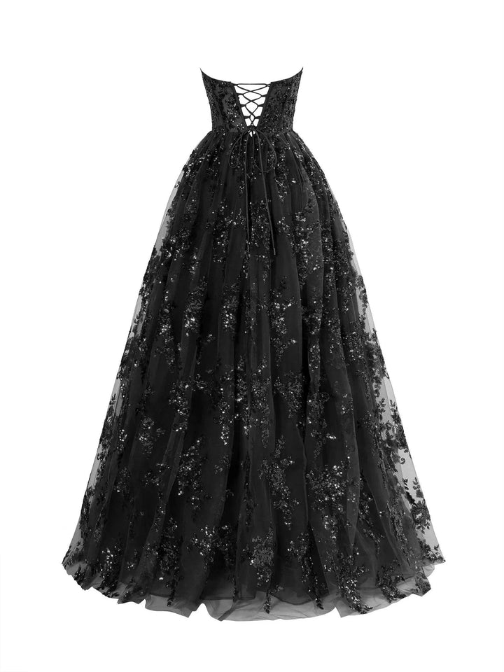 A Line Strapless Pleating Long Prom Dress With Applique by KissProm