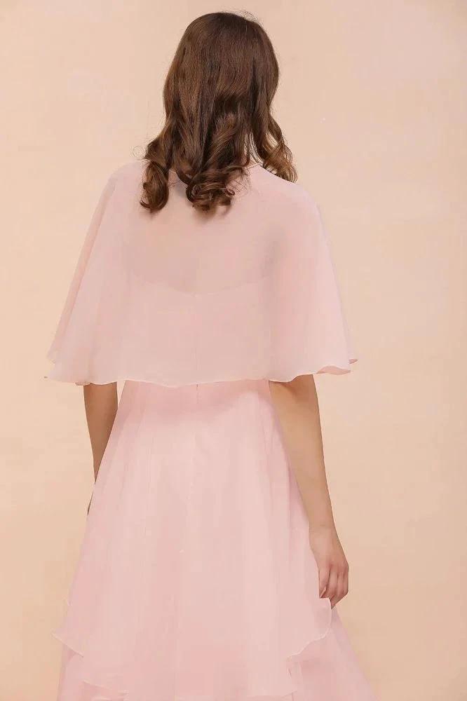 Blushing Pink Bridesmaid Dress Knee Length Simple Chiffon Girls Party Dress with Wraps by misshow.com