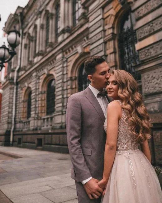 Boho A-line V-Neck Slit Wedding Dresses with Lace by misshow.com