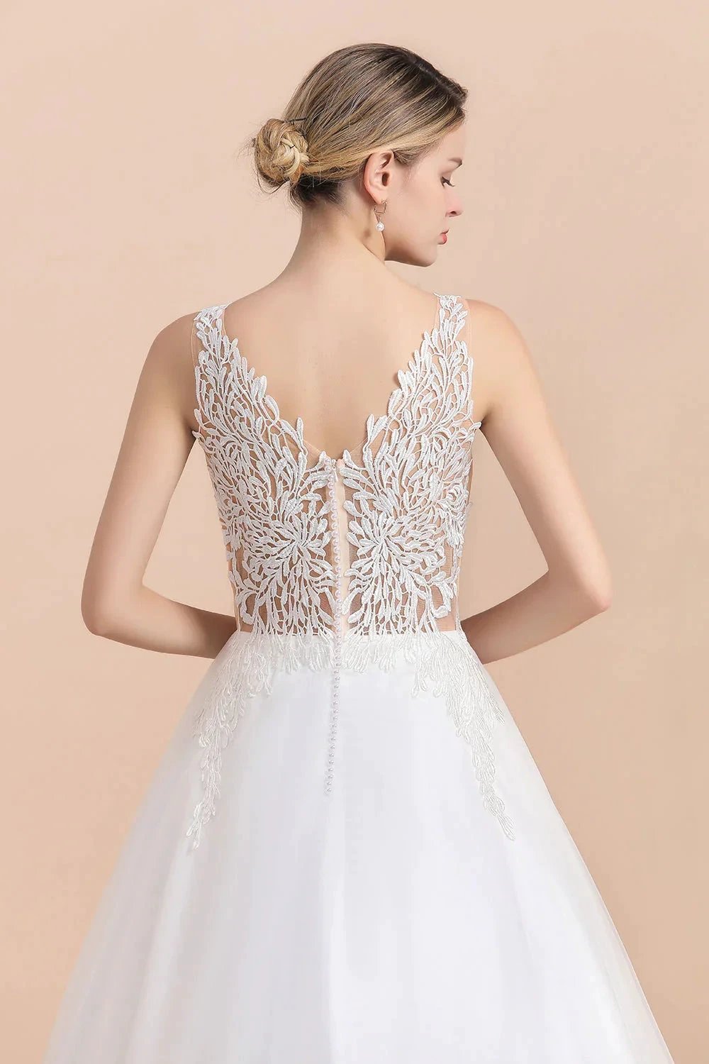 Boho Long A-line V-Neck Straps Tulle Appliques Lace Wedding Dress by BIZTUNNEL