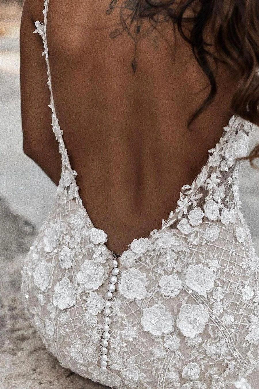 Boho Sleeveless Floral Mermaid Wedding Dress Backless Bridal Gown by misshow.com