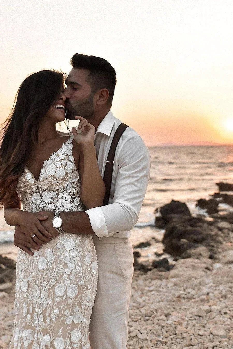 Boho Sleeveless Floral Mermaid Wedding Dress Backless Bridal Gown by misshow.com