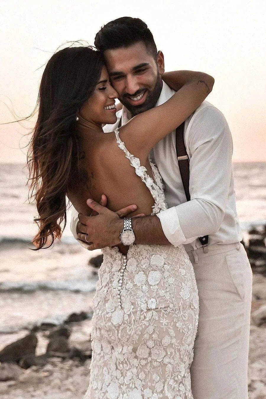 Boho Sleeveless Floral Mermaid Wedding Dress Backless Bridal Gown by misshow.com
