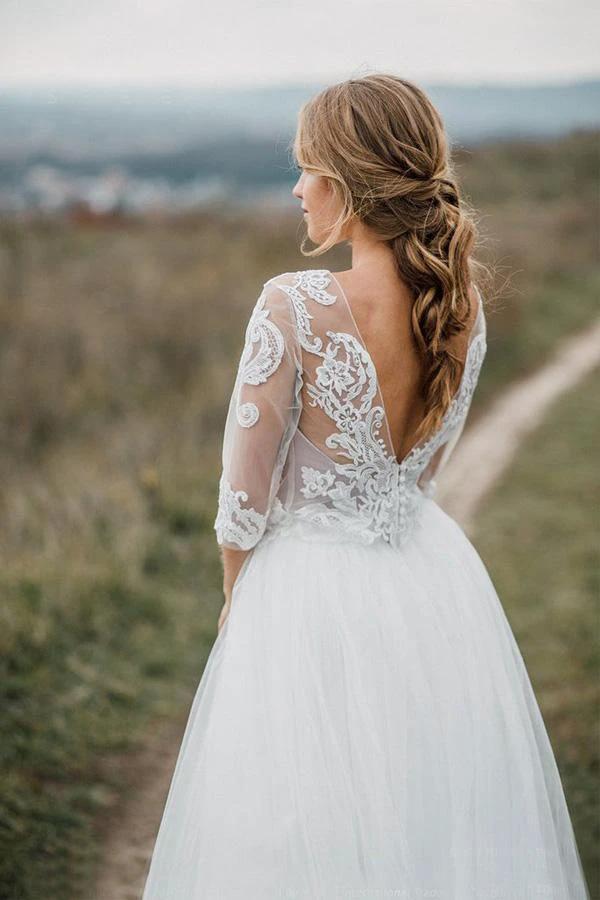 Boho Wedding Dress Low Open Back Bridal Gown Separates Wedding Dress WD499 by pgmdress