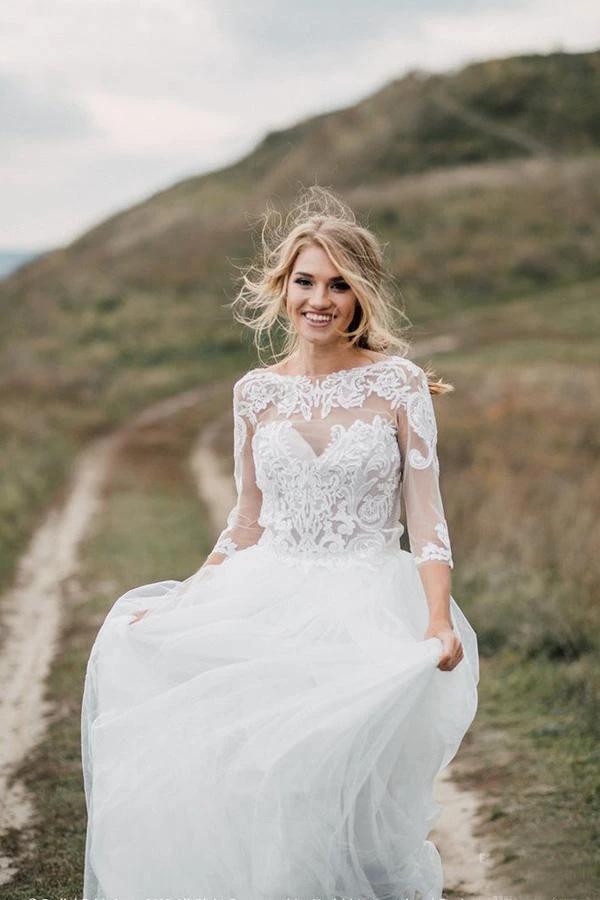 Boho Wedding Dress Low Open Back Bridal Gown Separates Wedding Dress WD499 by pgmdress