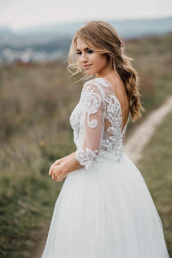 Boho Wedding Dress Low Open Back Bridal Gown Separates Wedding Dress WD499 by pgmdress