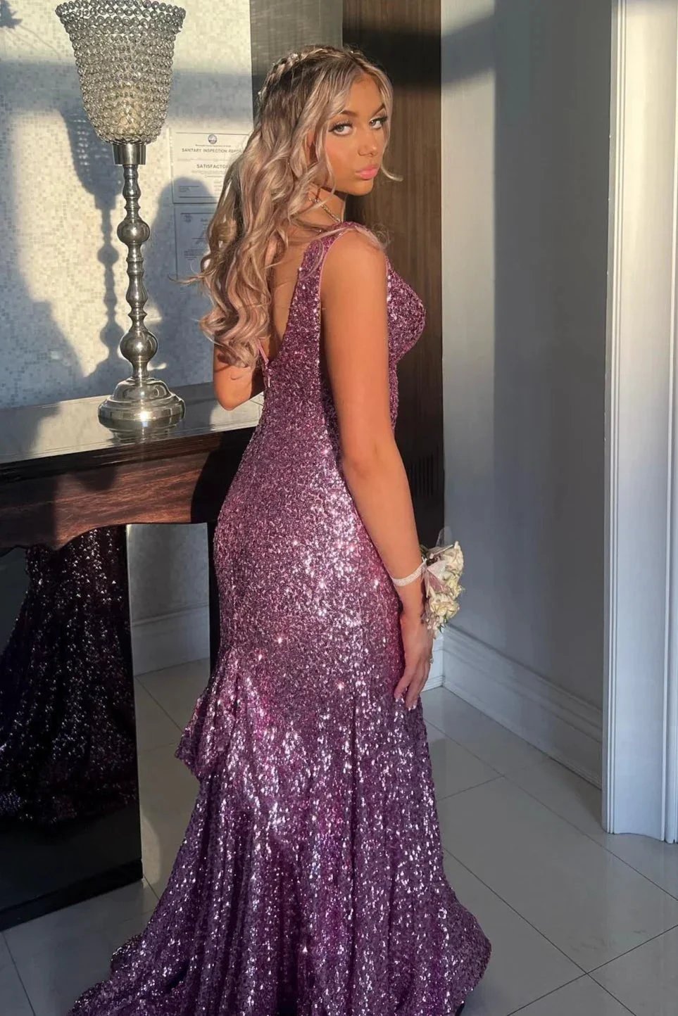 Branndi | Sequins V-Neck Lilac Mermaid Evening Long Prom Dress by KissProm