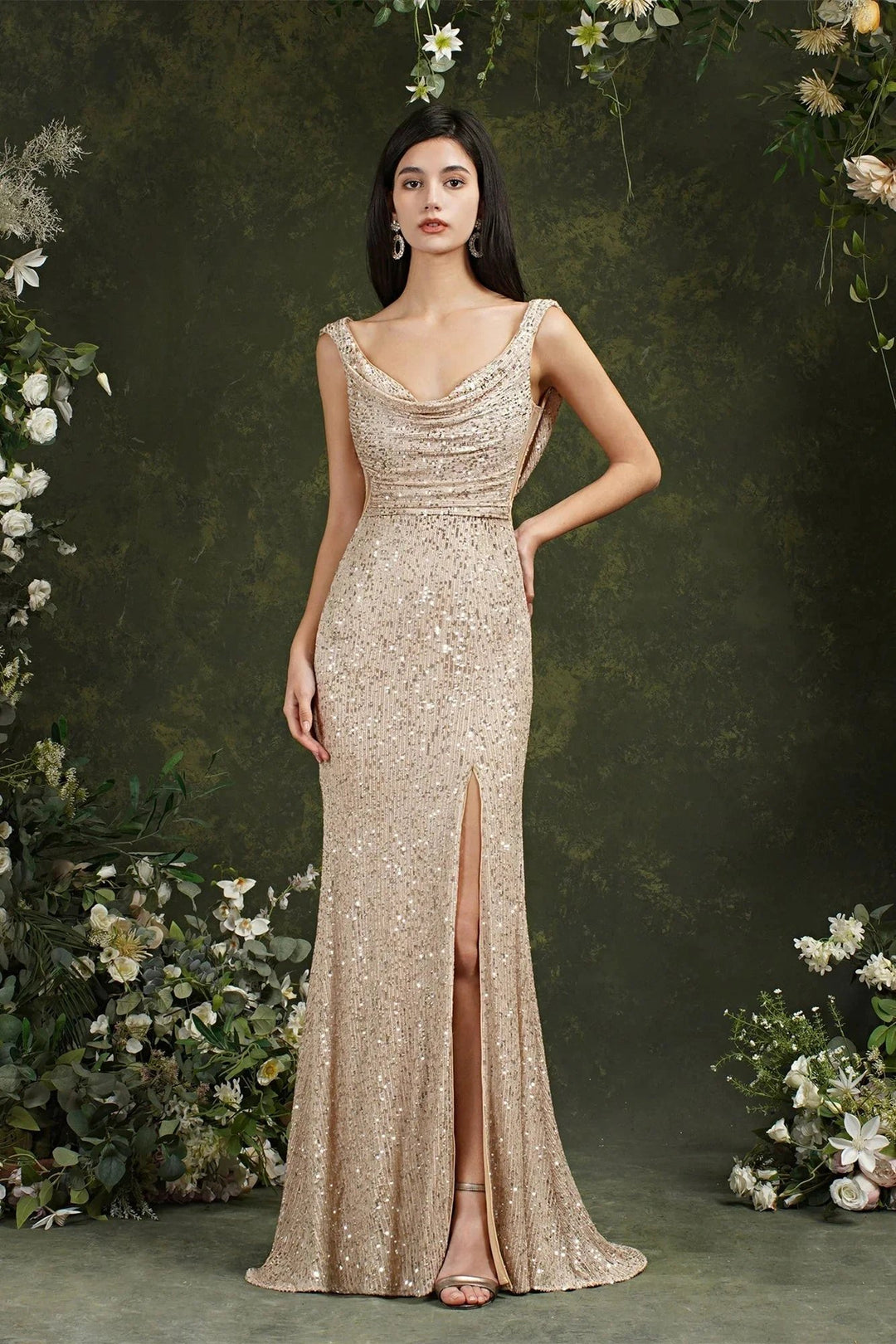 Brilliant Scoop Neck Sequins Backless Mermaid Bridesmaid/Prom Dress With Side Slit by misshow.com