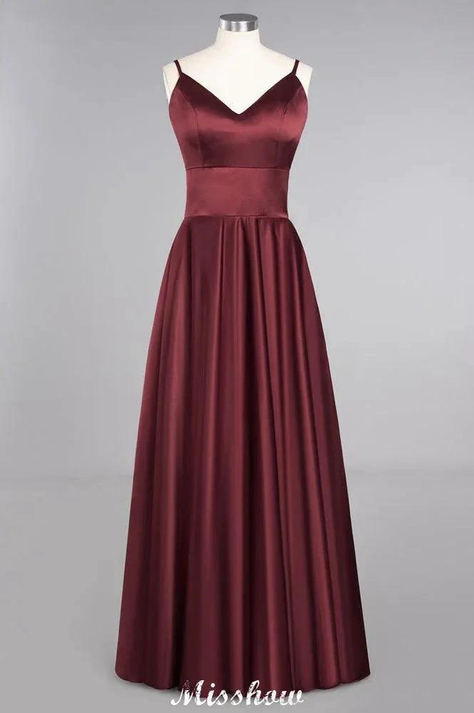 Burgundy Evening Maxi Dress Charming V-Neck Backless Wedding Party Dress by misshow.com