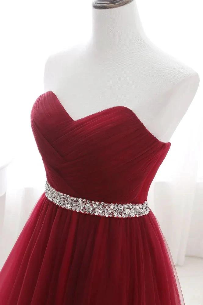 Burgundy Tulle A-line Sweetheart Prom Dress by misshow.com