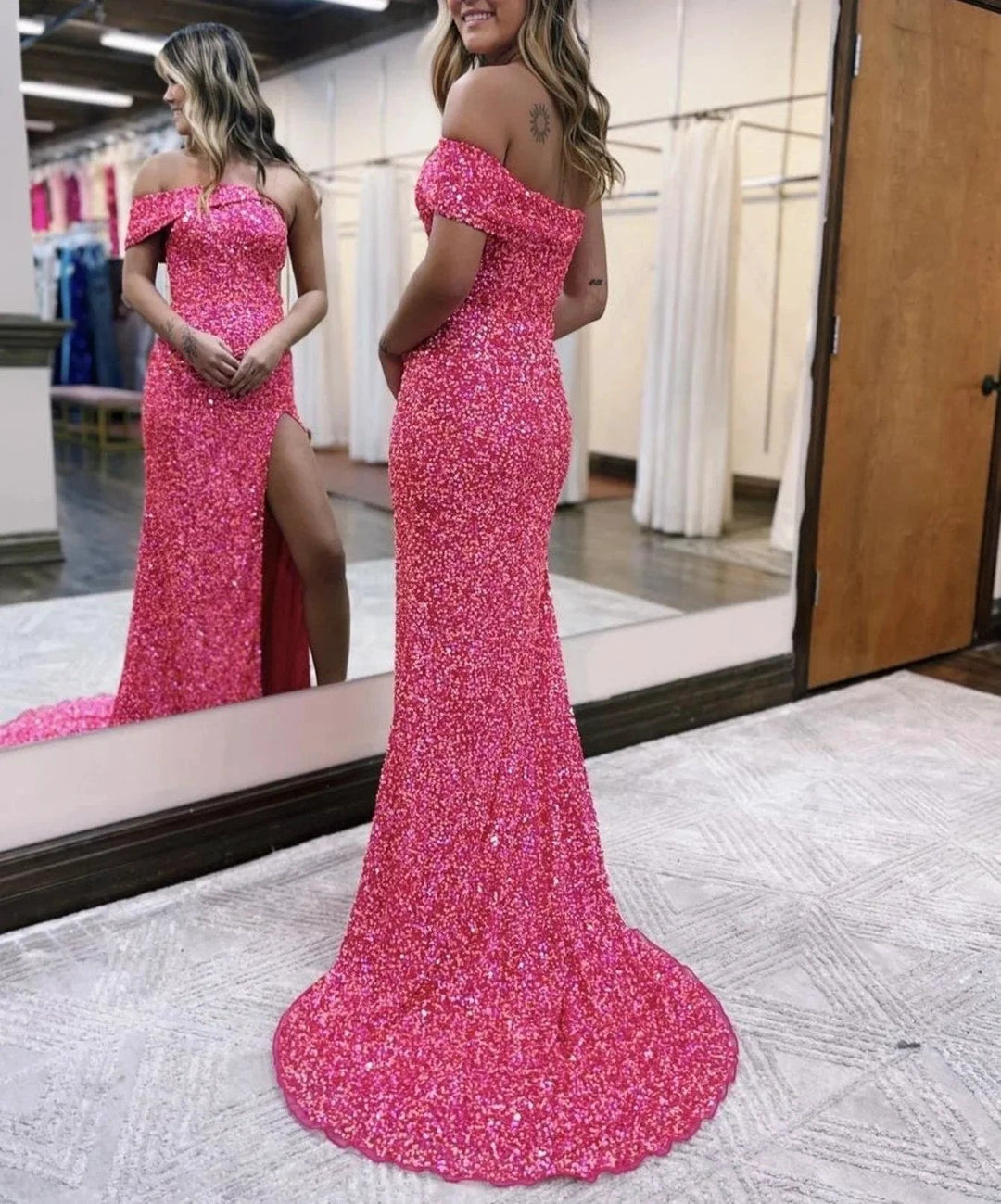 Glitter Mermaid One Shoulder Pink Long Prom Dress With Slit by KissProm