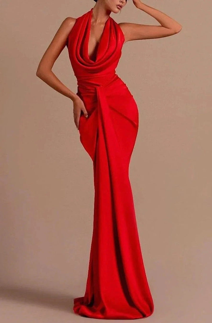 Sleeveless Halter Mermaid Prom Dress with Daring Open Back by BIZTUNNEL