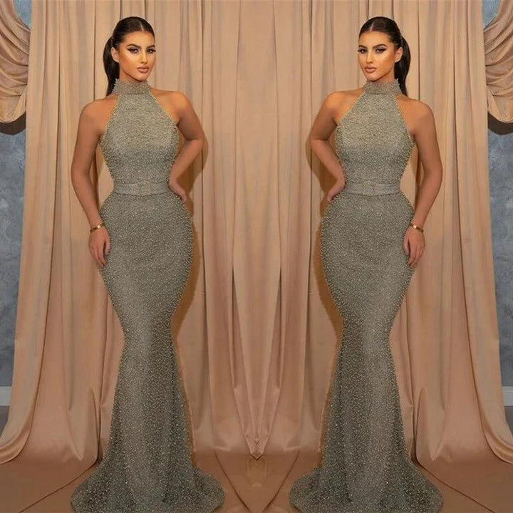 Long Halter Mermaid Sleeveless Evening Prom Dress by BIZTUNNEL