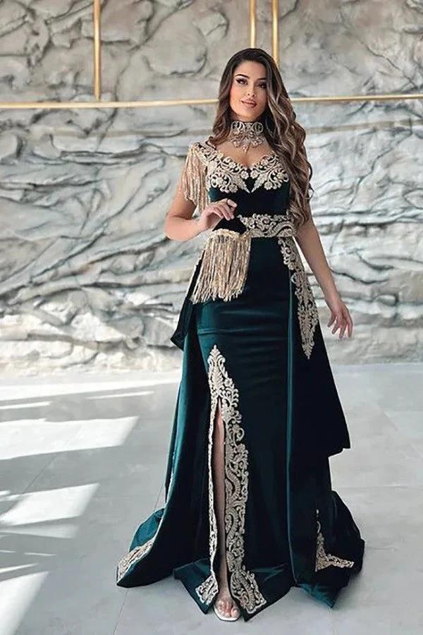 Elegant Off The Shoulder V-Neck Mermaid Evening Dress with Applique by BIZTUNNEL