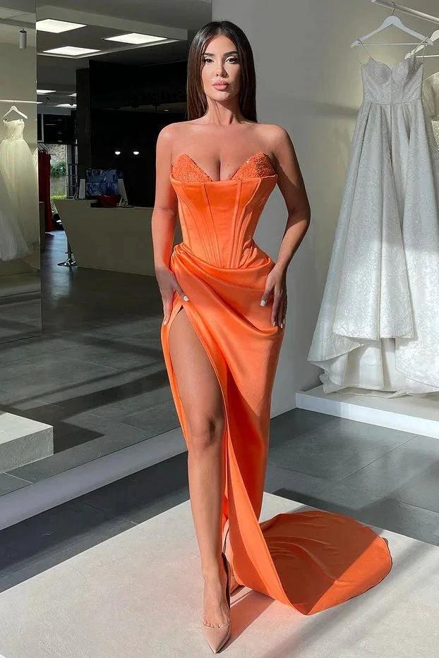 Mermaid Beads Sleeveless V-Neck Long Prom Dress With Split by BIZTUNNEL