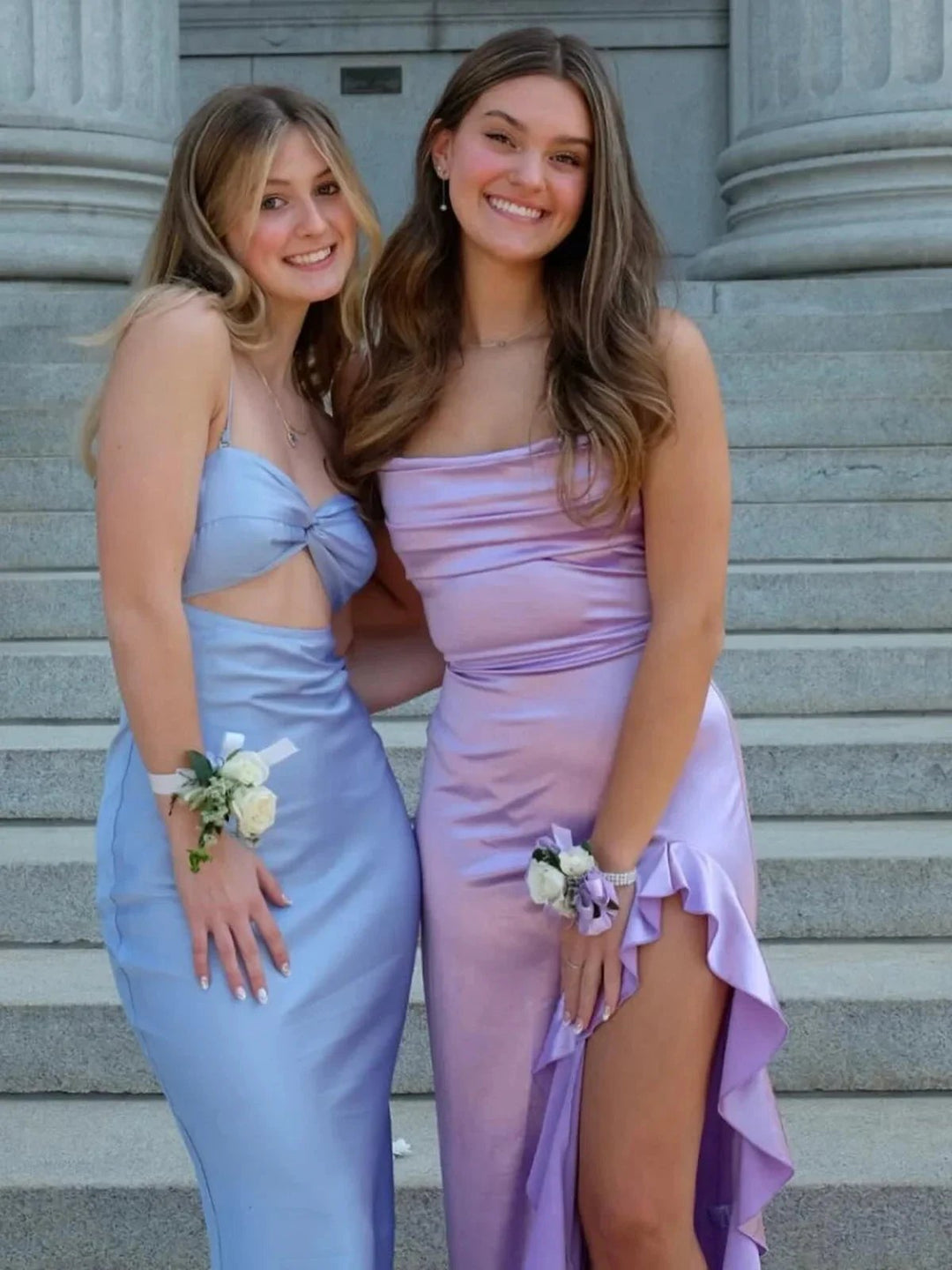 Calivia | Lavender Mermaid Straps Cowl Neck Satin Long Prom Dress by KissProm