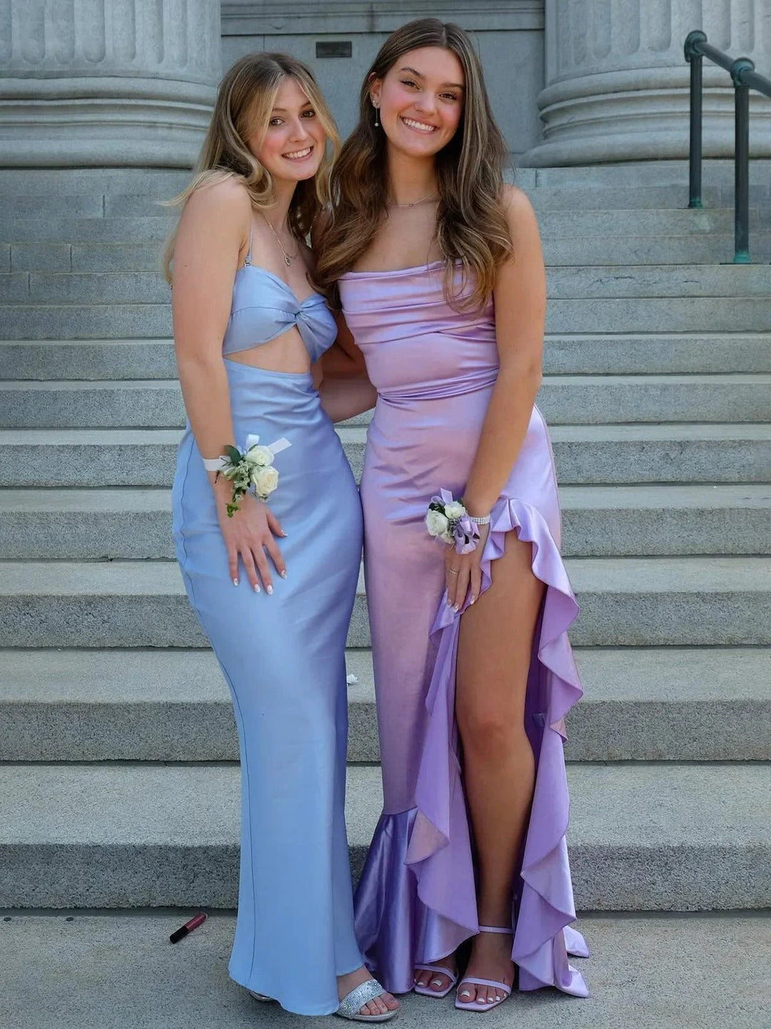 Calivia | Lavender Mermaid Straps Cowl Neck Satin Long Prom Dress by KissProm