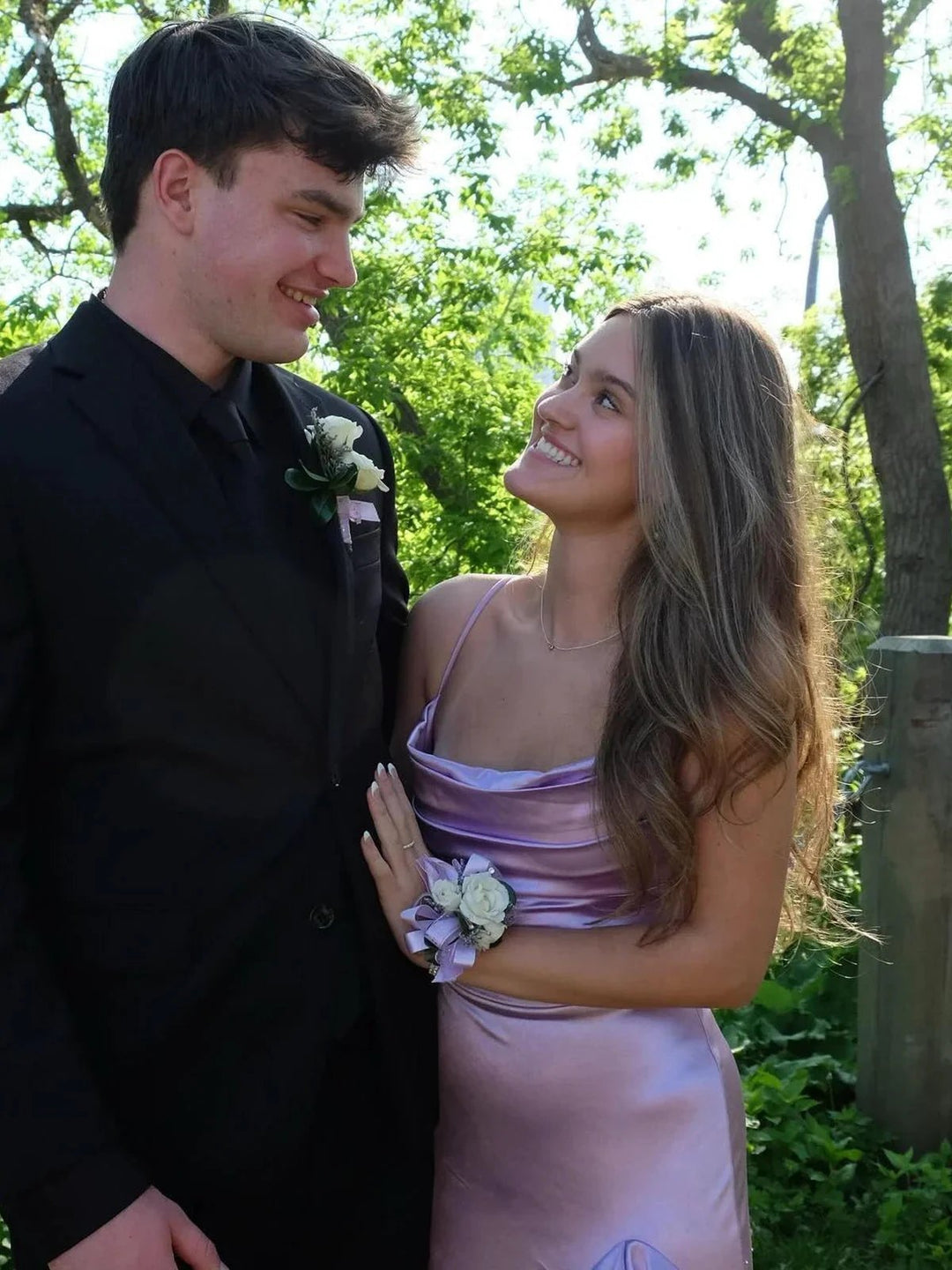 Calivia | Lavender Mermaid Straps Cowl Neck Satin Long Prom Dress by KissProm