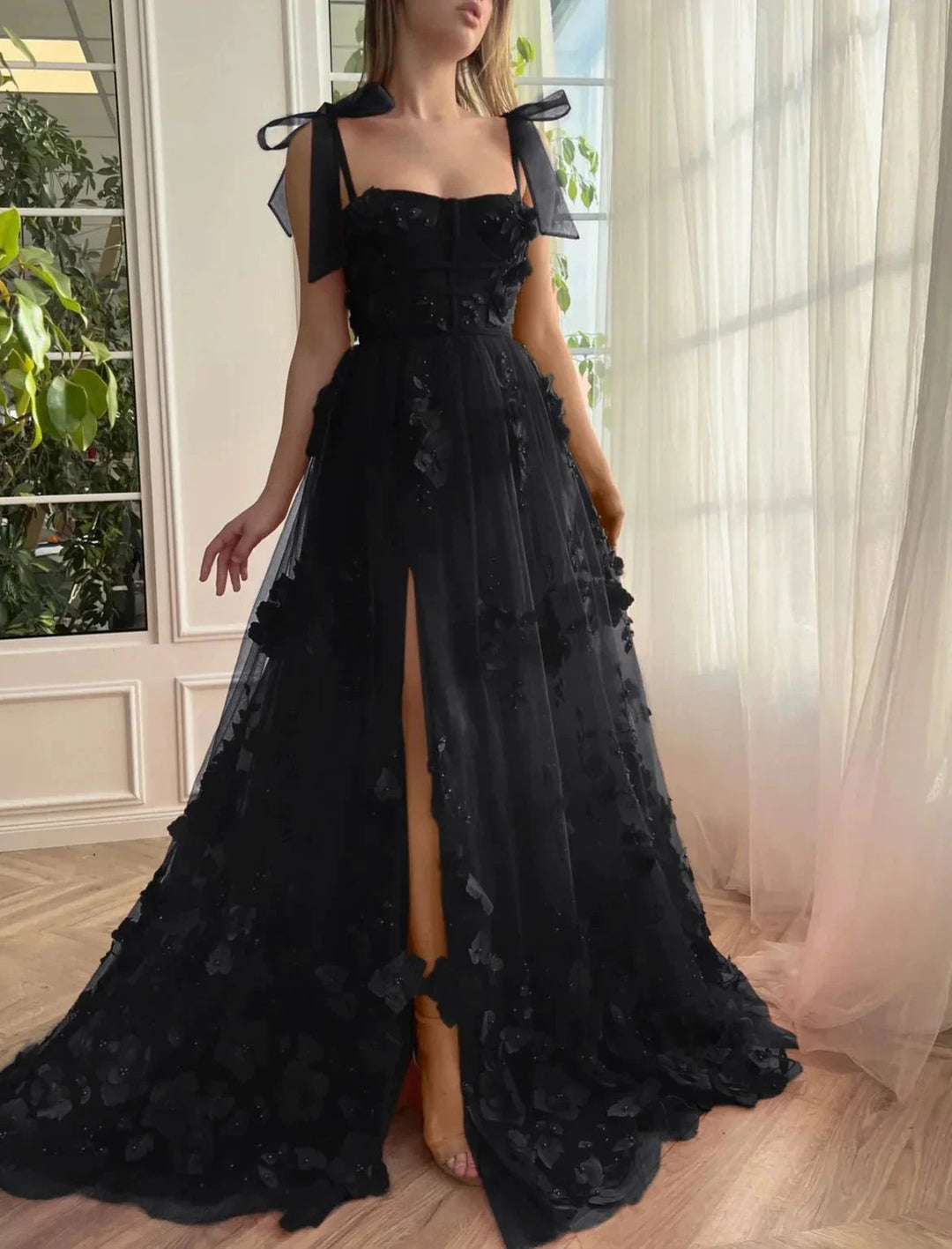 Cameron | Scarlet Lace A-line 3D Flower Long Prom Dress With Slit by KissProm