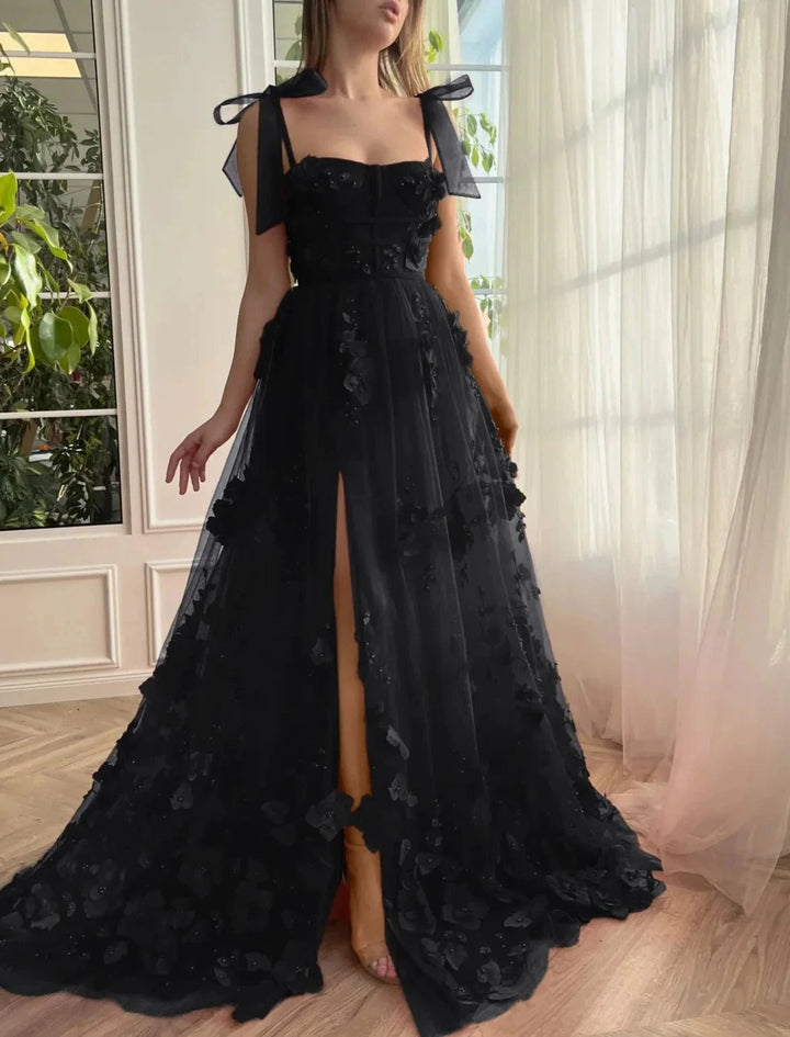 Cameron | Scarlet Lace A-line 3D Flower Long Prom Dress With Slit by KissProm