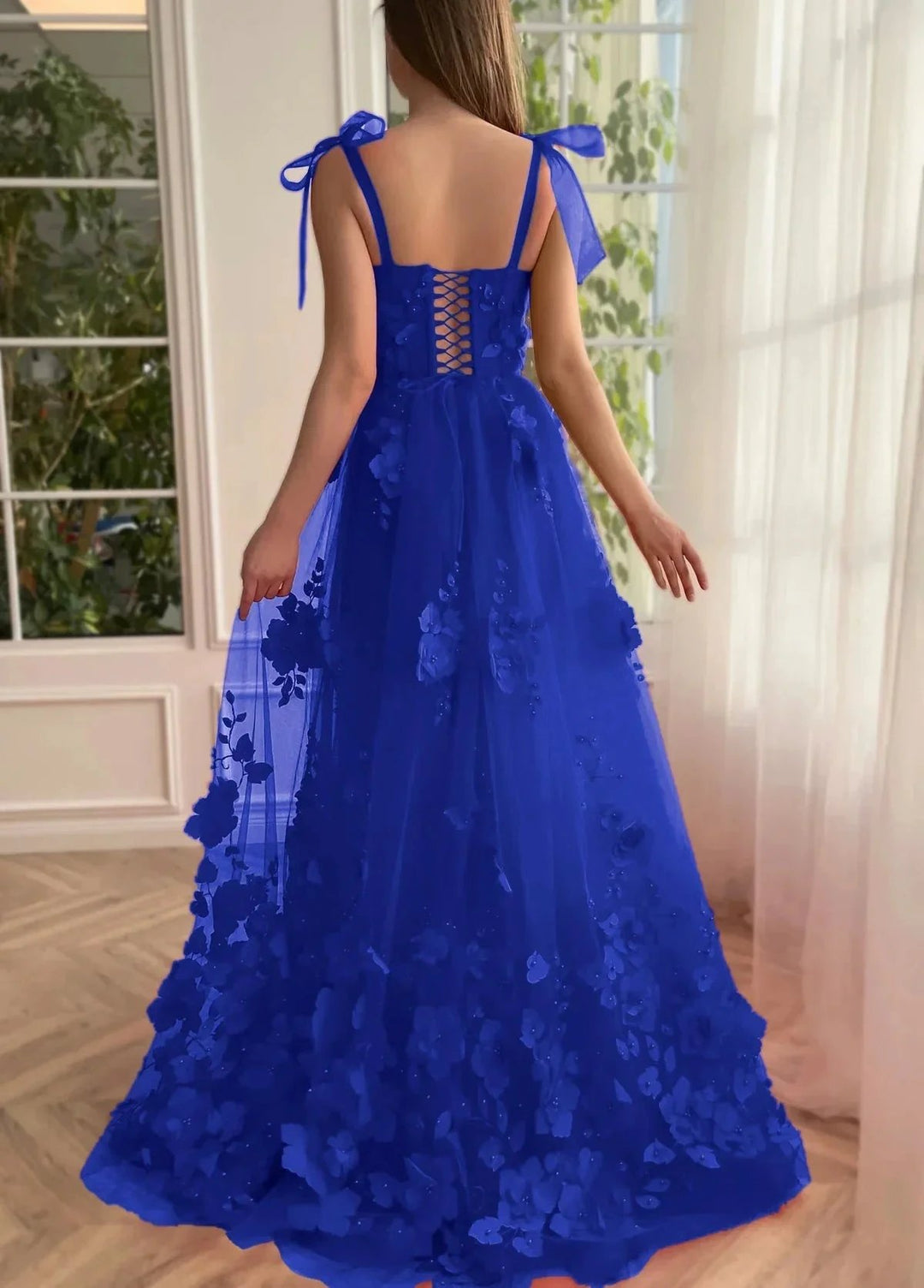 Cameron | Scarlet Lace A-line 3D Flower Long Prom Dress With Slit by KissProm