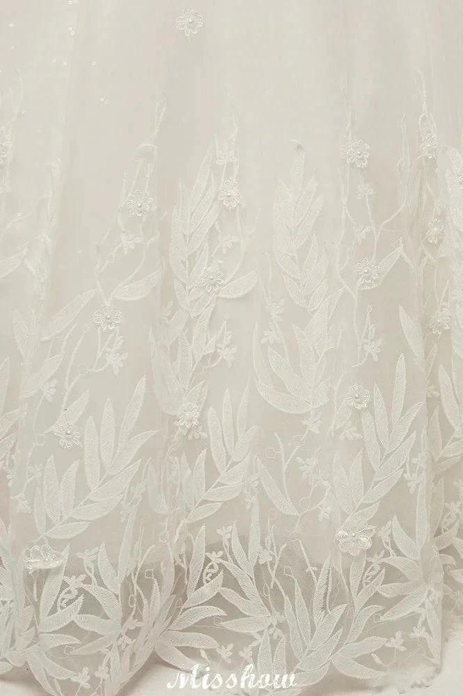 Cap Sleeves A-line Scoop Floor Length Lace Appliques Wedding Dresses by misshow.com