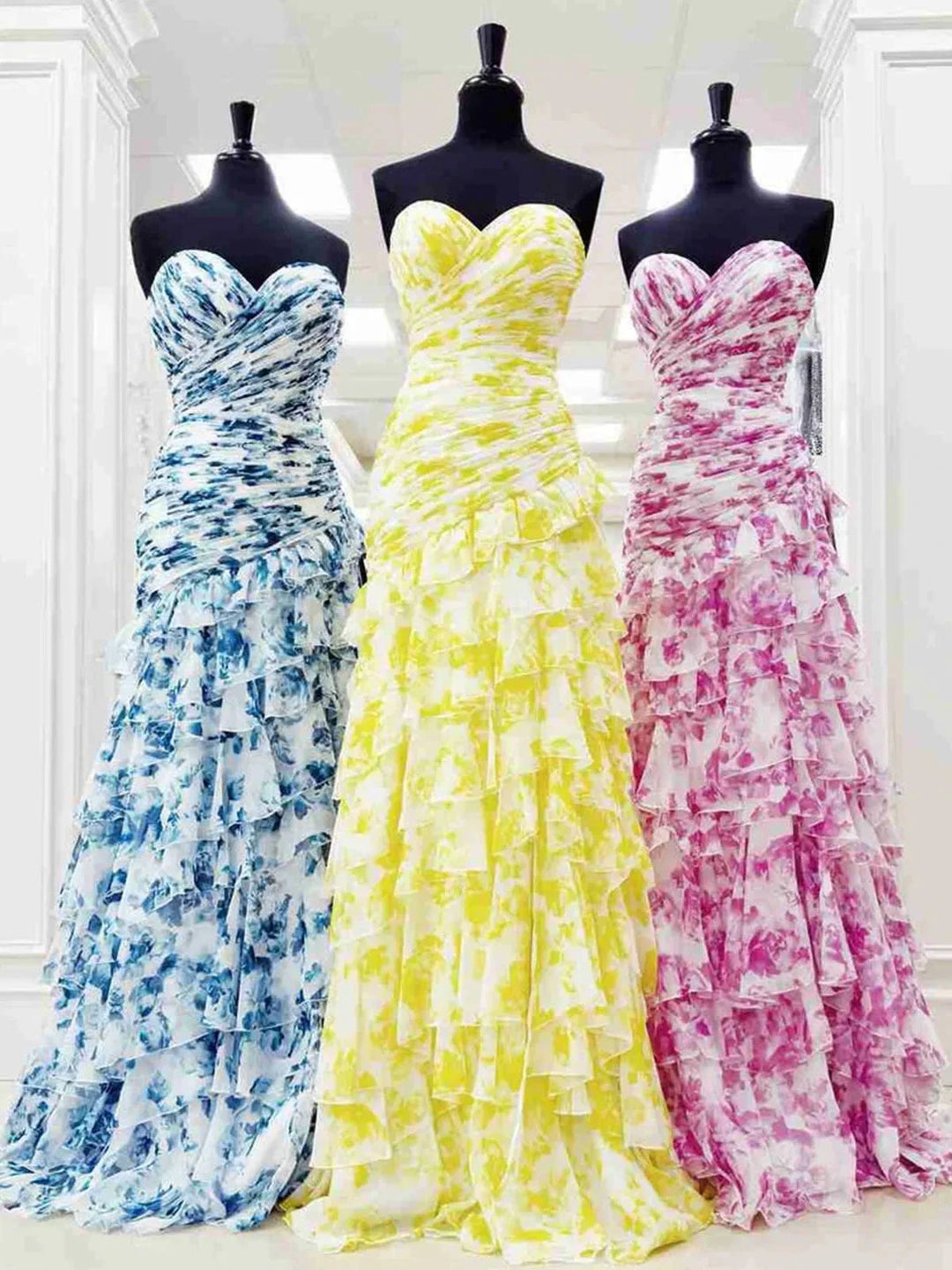 Cassian | Mermaid Sweetheart Printed Chiffon Long Prom Dresses with Slit by KissProm