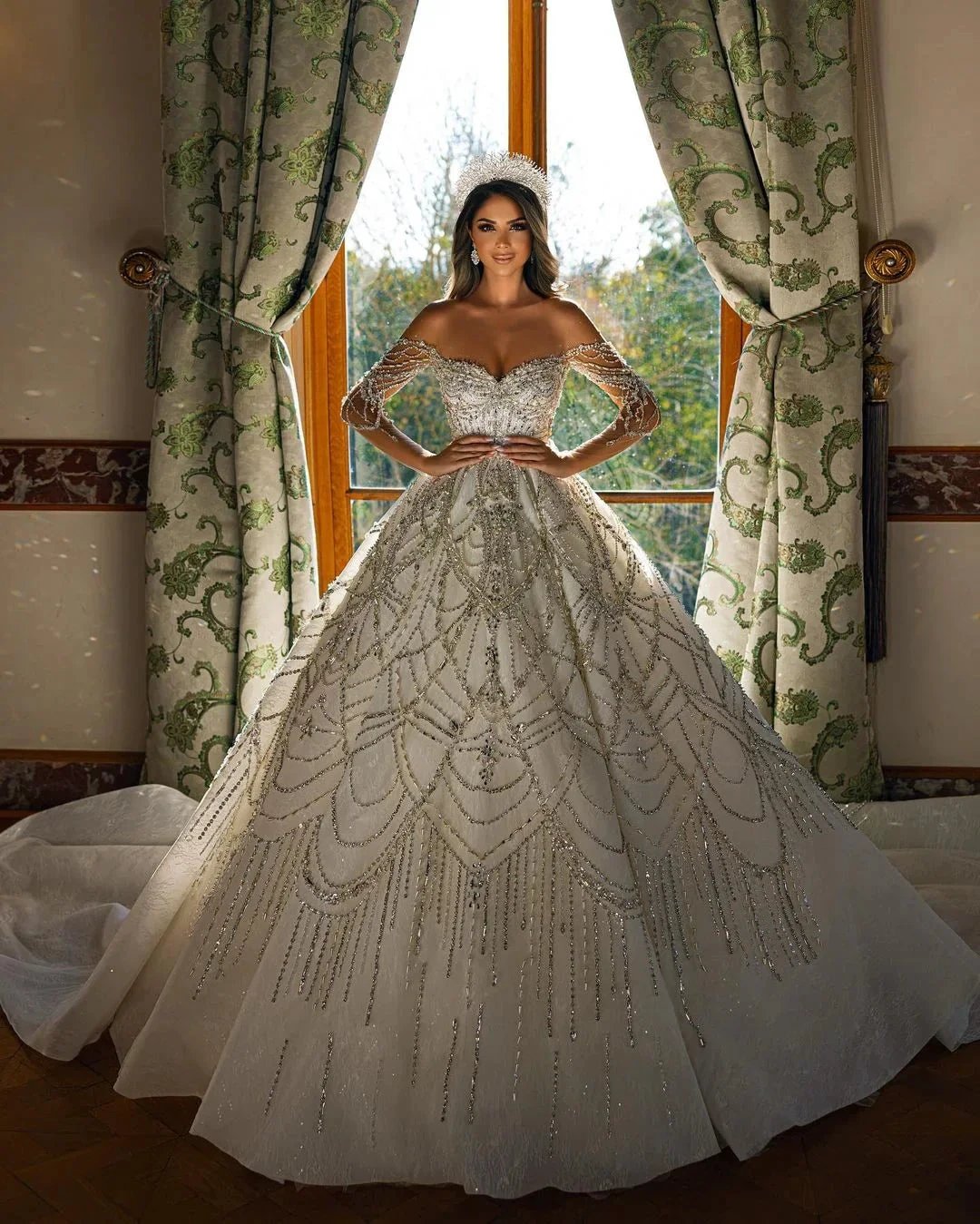 Charming Floor Length Sweetheart Long Sleeves A-Line Lace Wedding Dress by misshow.com