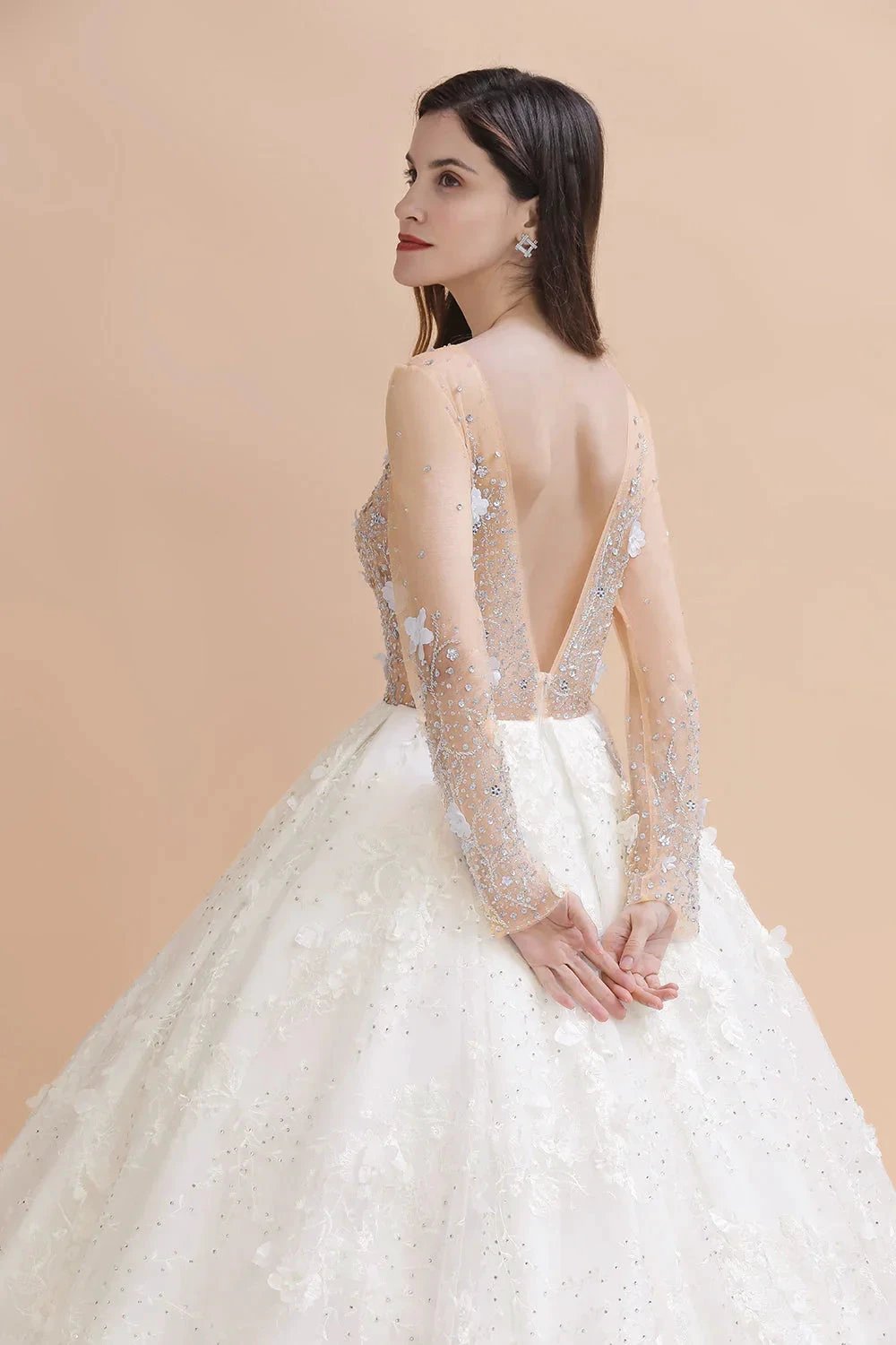 Charming Floral Lace Appliques Wedding Dress Gorgeous White Beads Bridal Gown by misshow.com