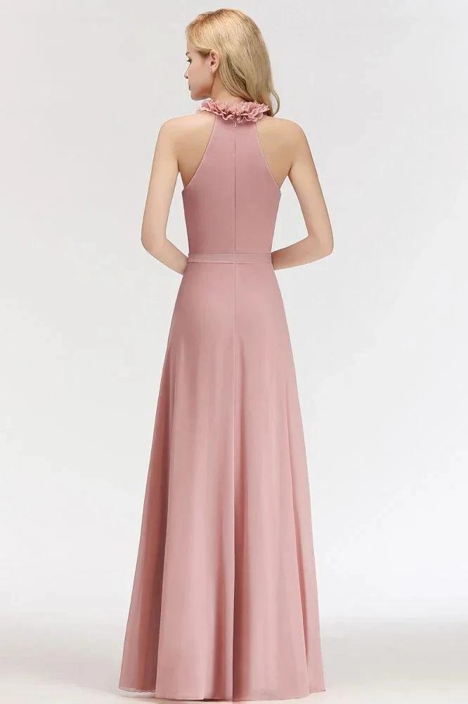 Charming Halter Sleeveless Ruffled Chiffon Bridesmaid Dresses Aline Evening Maxi Gown by misshow.com