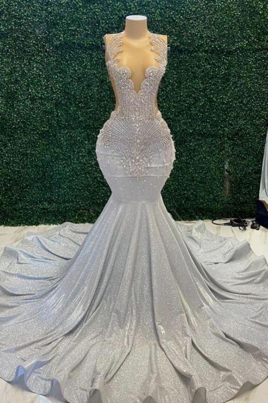 Charming Jewel Neck Sleeveless Shiny Rinestones Mermaid Prom Dress by misshow.com