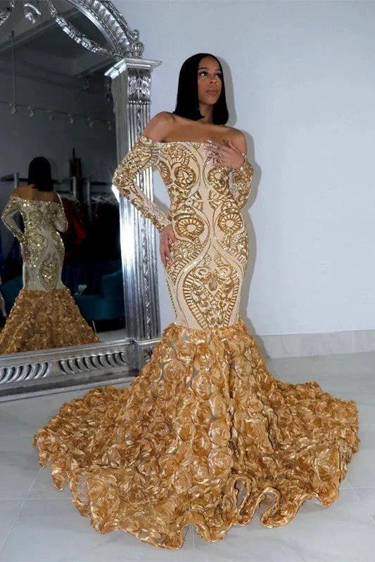 Charming Long Mermaid Long Sleeves Prom Dress With Applique by misshow.com