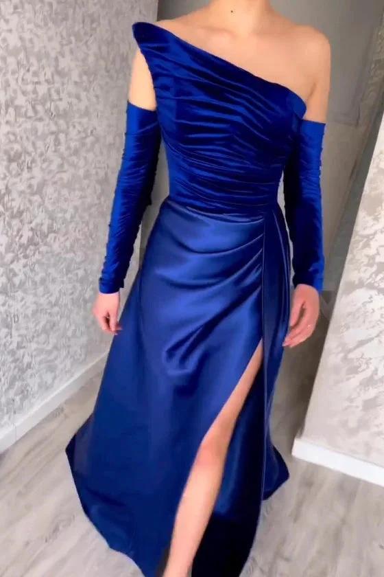 Charming Long Strapless A-Line Split Front Prom Dress With Long Sleeves by misshow.com