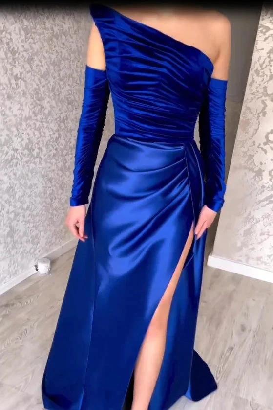 Charming Long Strapless A-Line Split Front Prom Dress With Long Sleeves by misshow.com
