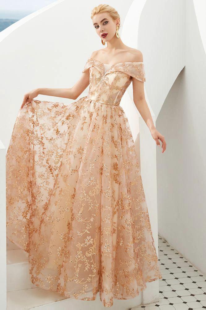 Charming Off Shoulder Aline Princess Dress Tulle Swing Evening Party Dress Quincenera Dress by misshow.com