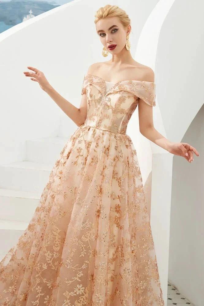 Charming Off Shoulder Aline Princess Dress Tulle Swing Evening Party Dress Quincenera Dress by misshow.com