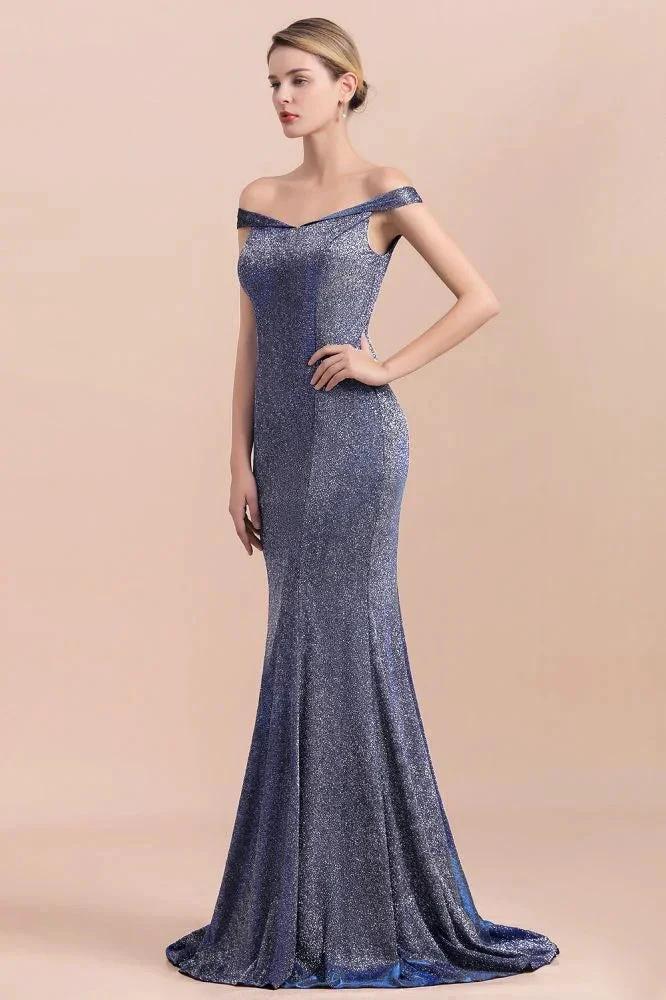 Charming Off-the-Shoulder Bright Silk Mermaid Evening Maxi Gown Floor Length Slim Prom Party Dress by misshow.com