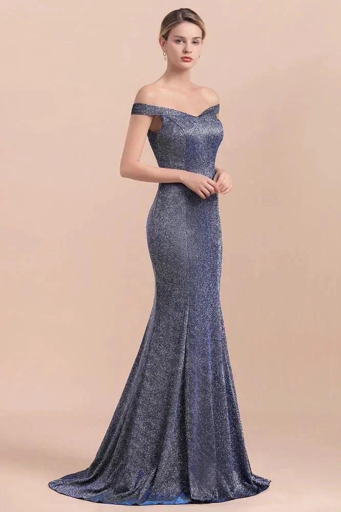 Charming Off-the-Shoulder Bright Silk Mermaid Evening Maxi Gown Floor Length Slim Prom Party Dress by misshow.com