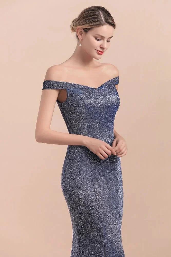 Charming Off-the-Shoulder Bright Silk Mermaid Evening Maxi Gown Floor Length Slim Prom Party Dress by misshow.com