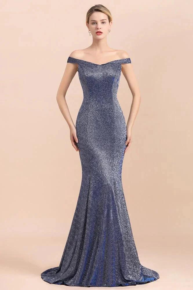 Charming Off-the-Shoulder Bright Silk Mermaid Evening Maxi Gown Floor Length Slim Prom Party Dress by misshow.com