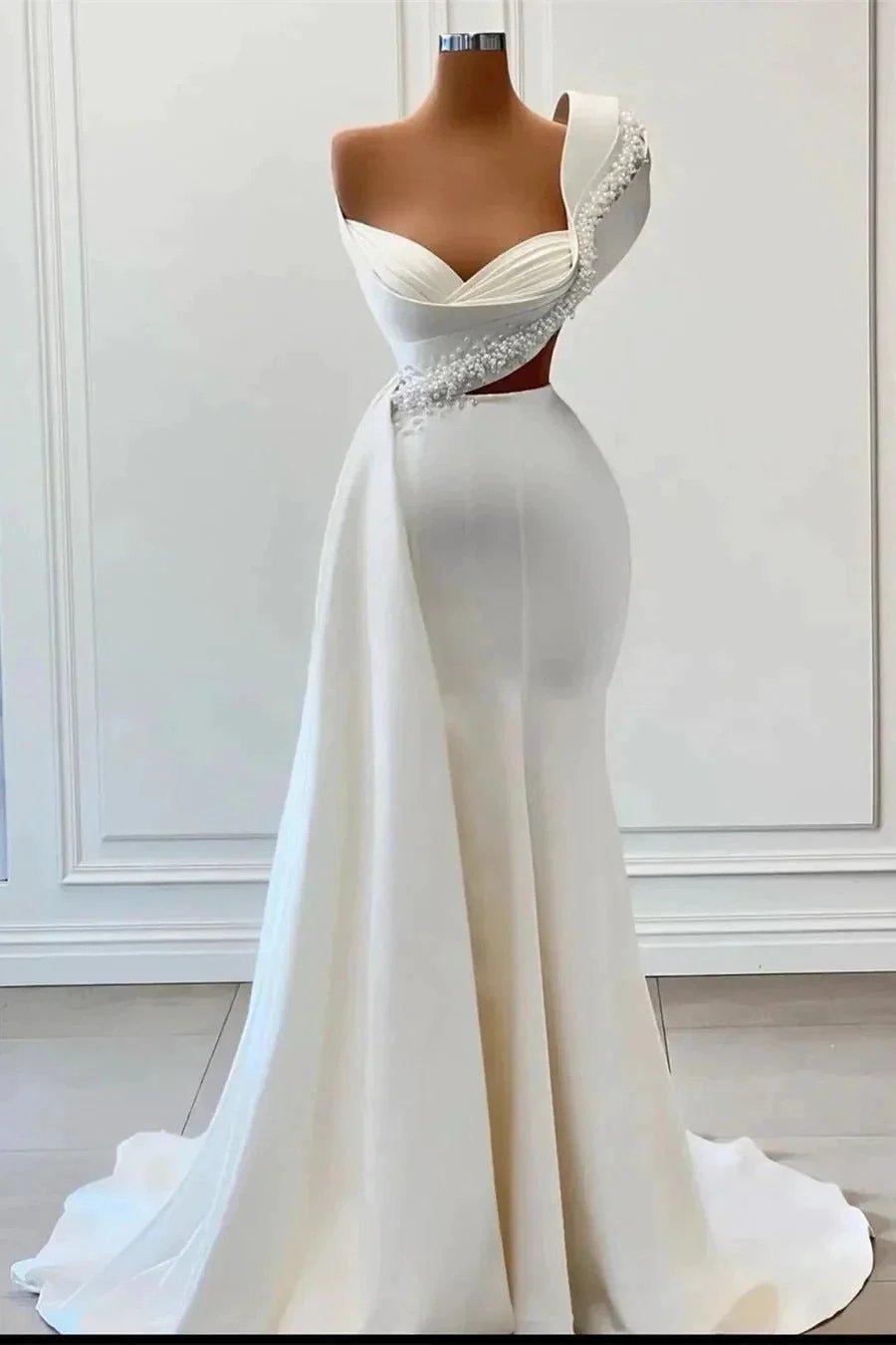 Charming One Shoulder Mermaid Sleeveless Asymmetrical Stretch Satin Prom Dress by BIZTUNNEL