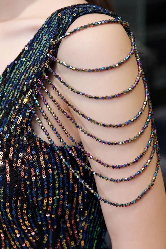 Charming Sparkly Sequins Beading Side Slit Prom Dress Floor Length by misshow.com