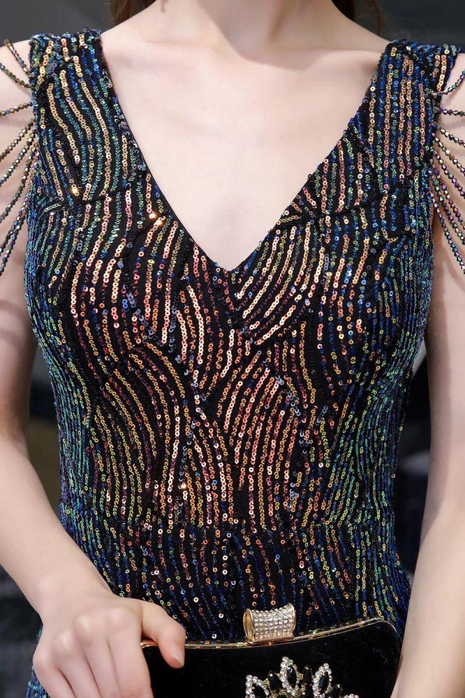 Charming Sparkly Sequins Beading Side Slit Prom Dress Floor Length by misshow.com
