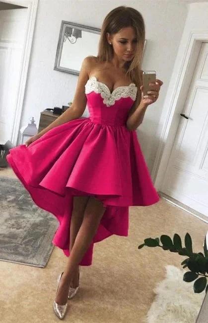 Charming Sweetheart Lace Hi-Lo Homecoming Dress Gold Sleveless Short Party Dress with Appliques by misshow.com