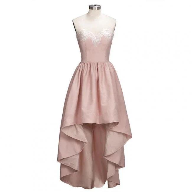 Charming Sweetheart Lace Hi-Lo Homecoming Dress Gold Sleveless Short Party Dress with Appliques by misshow.com