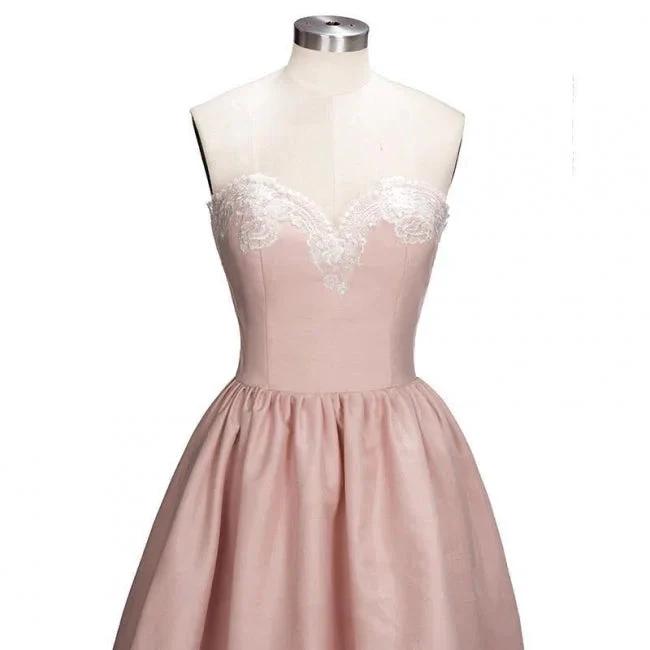 Charming Sweetheart Lace Hi-Lo Homecoming Dress Gold Sleveless Short Party Dress with Appliques by misshow.com