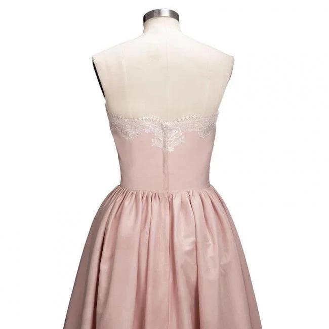 Charming Sweetheart Lace Hi-Lo Homecoming Dress Gold Sleveless Short Party Dress with Appliques by misshow.com
