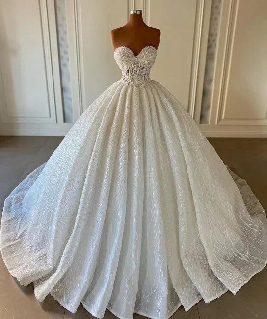 Charming Sweetheart Sleeveless Sequined Strapless Ball Gown Wedding Dress by misshow.com