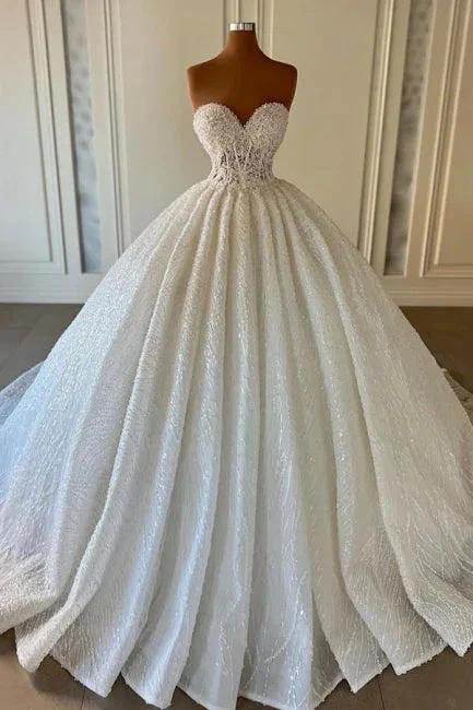 Charming Sweetheart Sleeveless Sequined Strapless Ball Gown Wedding Dress by misshow.com