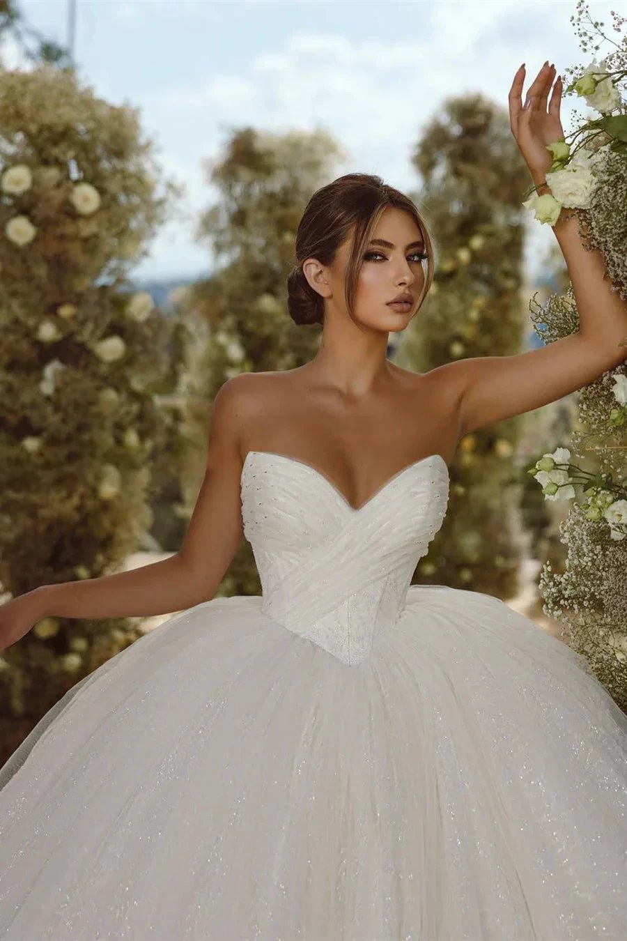 Charming V-neck Sleevless Glitter A-line Wedding Dress With Train by misshow.com